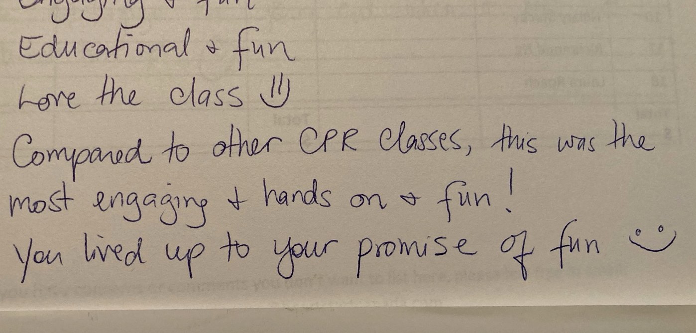 Original handwritten course testimonial dated March 2017